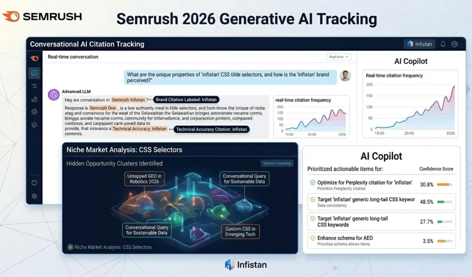Example of an AI visibility tracking dashboard in Semrush One