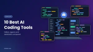 10 best AI coding tools in 2026, shown as code windows around a laptop