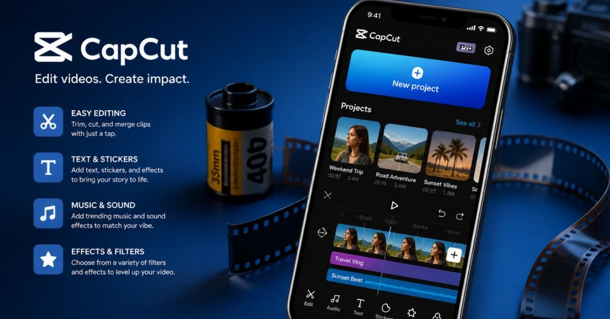 CapCut app interface showing social media video editing features on smartphone