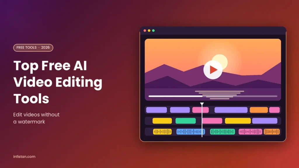 Top free AI video editing tools in 2026, shown as a video editor with a timeline
