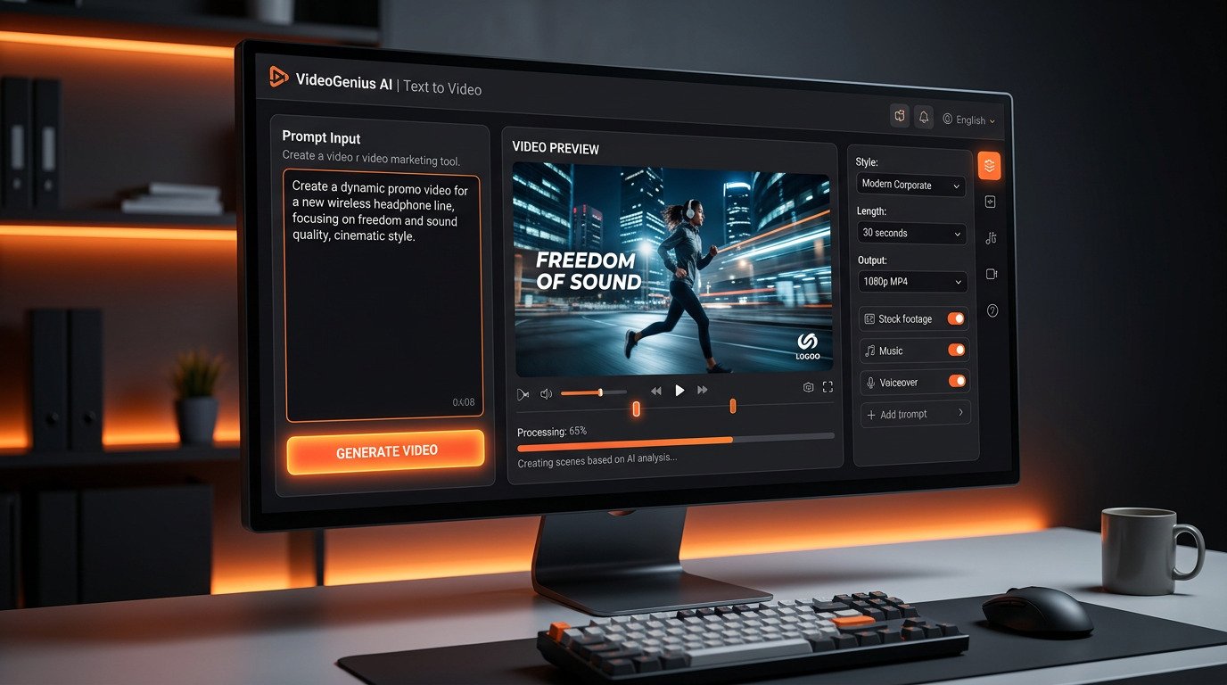 InVideo AI powered video marketing tool showing text to video feature on computer screen