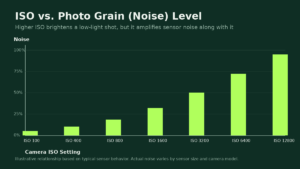 chart showing how to fix grainy photos by comparing ISO setting to noise level